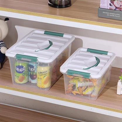 2-Pack Plastic Lidded Storage Box with Handle, Organizing Container with Lid and Latching Buckles (7 Quart/14 Quart)