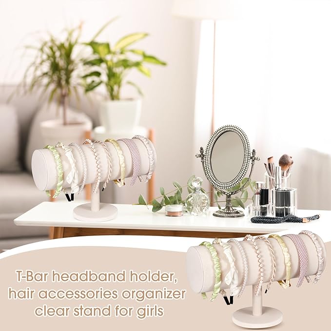 Wenqik 2 Pcs T Bar Headband Holder Velvet Headband Rack Organizer Hairband Earring Display Stand for Women(Beige)