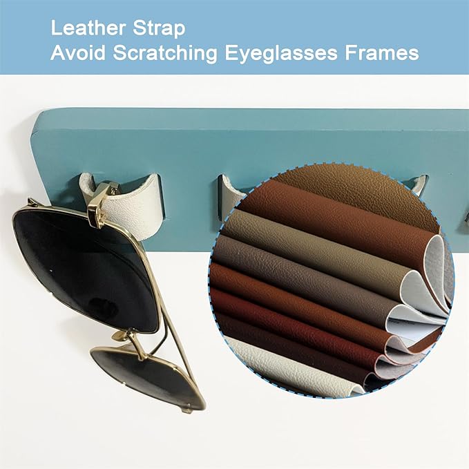 Sunglasses Organizer Wall Mounted Wood Sunglass Holder for Home Glasses Holder/Sunglasses Rack,Home Decor (Lake Blue-1pcs-long)