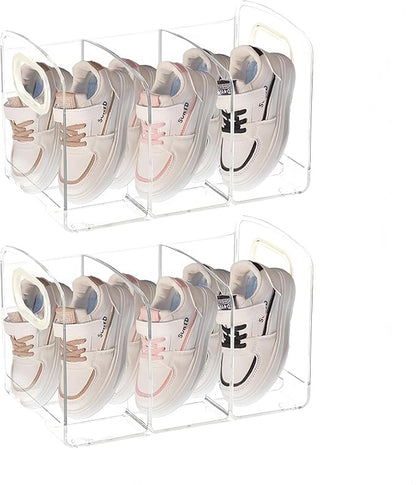 Acrylic Clear Kids Shoe Rack,Wall-Mounted Baby Shoe Organizer,3 Sections Toddler Shoe Organizer,Baby Organizers and Storage,Shoe Storage Boxes Stackable,Save Space for Storing Baby Shoe Shelfs(2 Pcs)