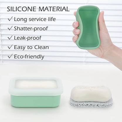 AIDIMMING Leak Proof Silicone Travel Soap Case, Compact Portable Soap Holder with a Translucent lid That Lets You See The soap Inside, Bar Soap Container for Traveling, Camping, Gym (Clear&Green)