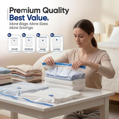 20 Pack Vacuum Storage Bags for Clothing Travel – Compressed Vacuum Seal Bags with Rechargeable Air Pump – Carry-on Size Small, Medium & Large Space Saver Storage Bag for Suitcase and Luggage
