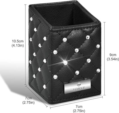 LORYP Makeup Brush Holder Crystal Brushes Cup Black PU Make up Brush Case Bag Storage for Women (Black)