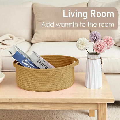 JMvicyroam Woven Basket,Small Rope Storage Bin with Handles & Ribbon Bag, Organizer for Shelves Closets,Gift Basket Empty for Birthday,Books,Dog Toys, Jute/3 Pack