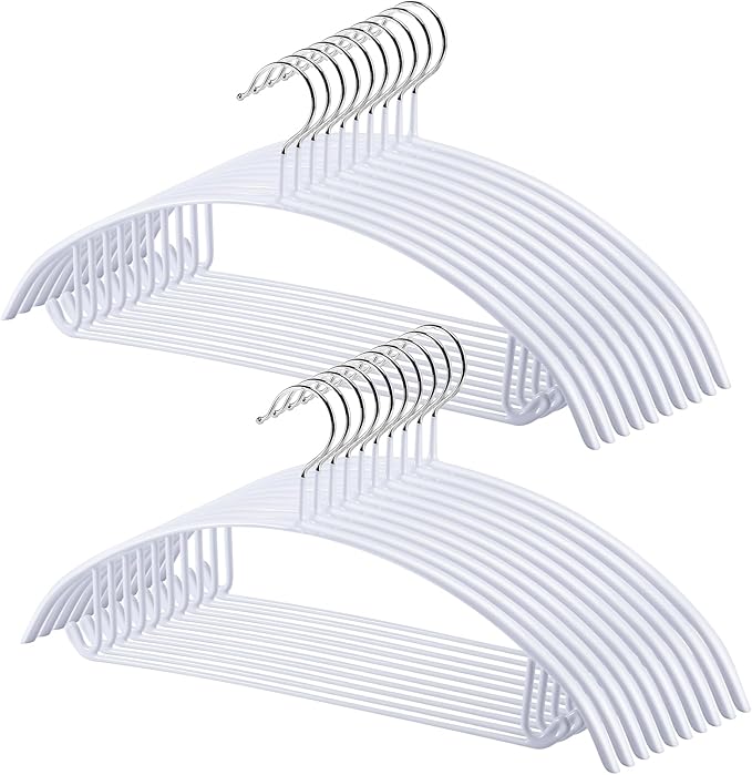 18 Pack Clothes Hangers, PVC Coating Sweater Hangers, 16.5 Inch No Shoulder Bump Coat Hanger, Heavy Duty Non-Slip Metal Hanger for Sweaters, Jackets, Coat, T Shirts (White)