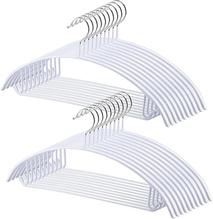 18 Pack Clothes Hangers, PVC Coating Sweater Hangers, 16.5 Inch No Shoulder Bump Coat Hanger, Heavy Duty Non-Slip Metal Hanger for Sweaters, Jackets, Coat, T Shirts (White)