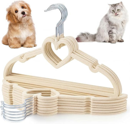 24 Pcs Beige Dog Clothes Hangers 13'' Non-Slip & 360° Swivel Pink Velvet Pet Hangers for Dogs and Cats Rustproof Metal Hooks, Space-Saving for Home Storage & Grooming Salons