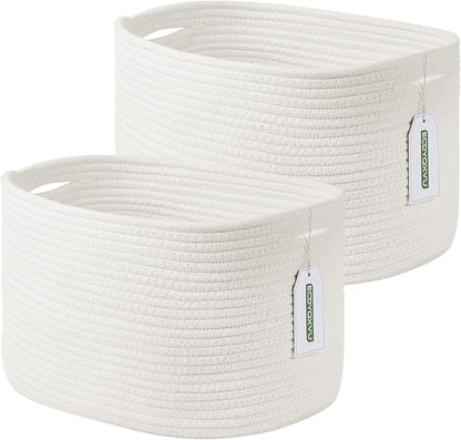 ECDYQXVU Cotton Rope Storage Basket, 15x10x9 Inches, Woven Basket for Shelves, Clothes, Towels, Books, and Laundry, White (2 Pack)