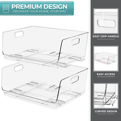 Sorbus Stackable Storage Bins Open Front - Clear Stackable Storage Bins - Pantry Bins for Storage and Organization - Acrylic Stackable Bins for Kitchen - Clear Pantry Organizer Bins (Large 4 Pack)