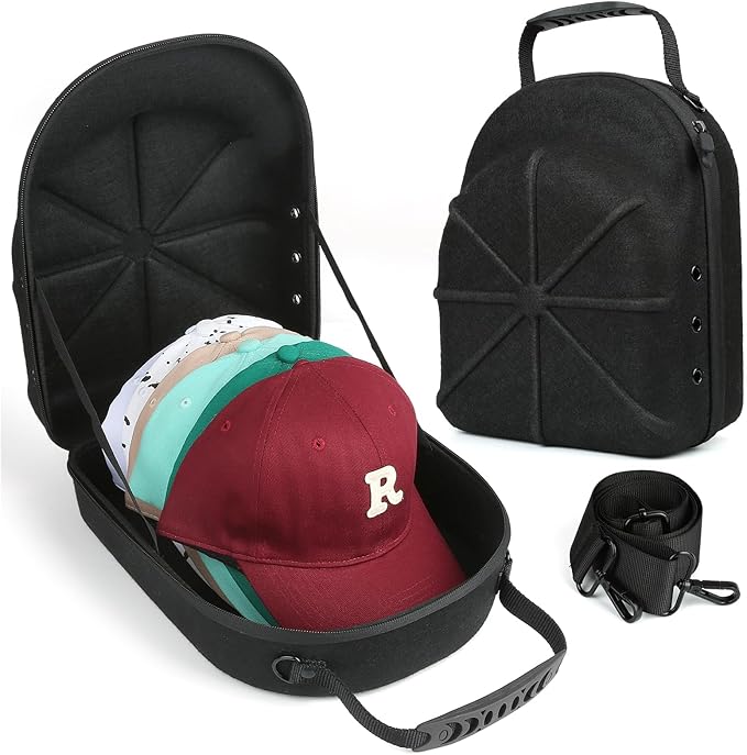 GERMUN Hard baseball hat case, Hat Carrier Travel Case with Adjustable Shoulder Strap, Hat cap case for 6 Baseball Caps - Perfect for Traveling (Black)