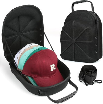 GERMUN Hard baseball hat case, Hat Carrier Travel Case with Adjustable Shoulder Strap, Hat cap case for 6 Baseball Caps - Perfect for Traveling (Black)