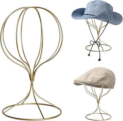 CHADWICK Gold Iron Ball Hat Rack, Short Display Stand for Fedora, Baseball Cap, Wig Storage, 6.7" x 10.6", Single Unit