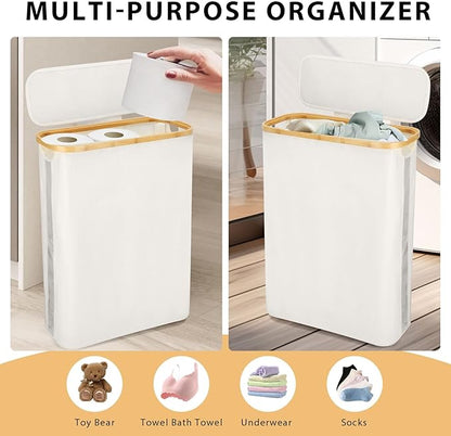 Odonata Large Toilet Paper Storage Basket with Lid, Slim Toilet Paper Organizer, Hold up to 20 Regular Rolls or 15 Mega Rolls. (Beige, 49L)