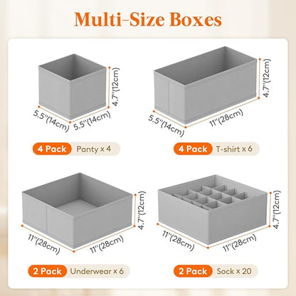 Lifewit Underwear Drawer Organizer for Closet 16 Pack, 3 Sizes Dresser Organizer Dividers, Deep Fabric Foldable Drawer Storage Organizer Bins for Clothes, Sock, Bra, Lingerie, Undies