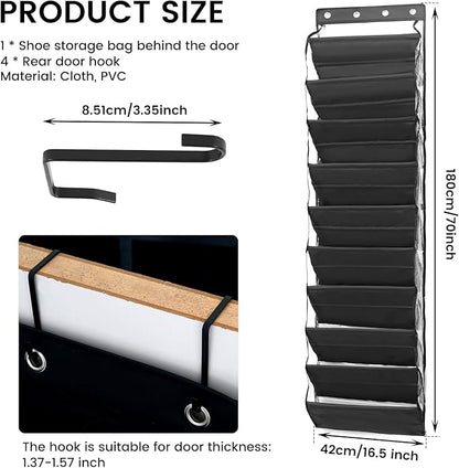 10 Tier Over the Door Shoe Organizer Storage, Deep Pockets Large Hanging Shoe Organizers, Clear Hanging Shoe Rack for Closet Door, Fit 20 Pairs Shoe Holder for Boots, Sneakers, Toys, Daily Necessities