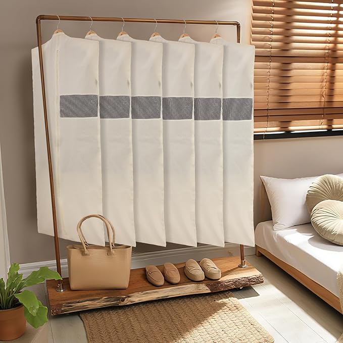 Aliceset 6 Pcs 24 x 50 Inches Cotton Garment Bags for Hanging Clothes, Canvas Suit Bags for Clothes Coats Jackets Shirts Closet Storage Travel Gusseted Hanging Garment Cover