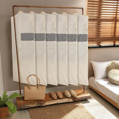 Aliceset 6 Pcs 24 x 50 Inches Cotton Garment Bags for Hanging Clothes, Canvas Suit Bags for Clothes Coats Jackets Shirts Closet Storage Travel Gusseted Hanging Garment Cover