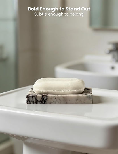 Marble Soap Dish for Shower - Stone Soap Tray Holder, Natural Soap Bar Holder Countertop Caddy, Marble Bathroom Accessories (Calacatta Violet)