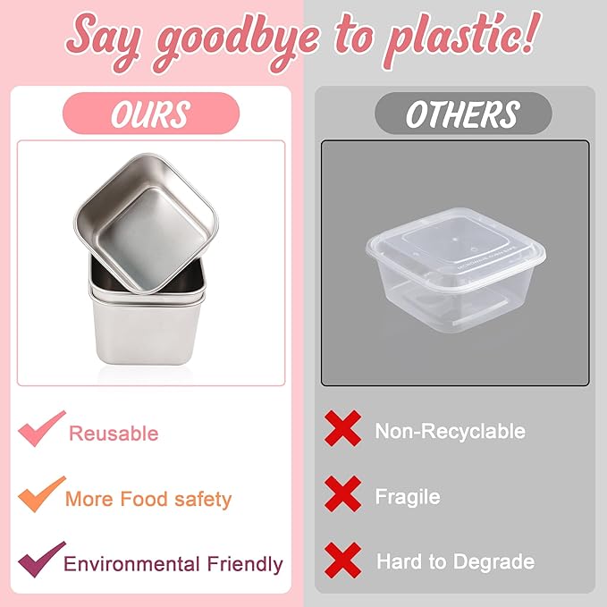 Qukaka Stainless Steel Snack Containers for Kids,7.2oz Easy Open Leak Proof Reusable Snack Box Container with Lids,Small Lunch Containers for Meal Prep,School,Picnic and Travel-3Pack