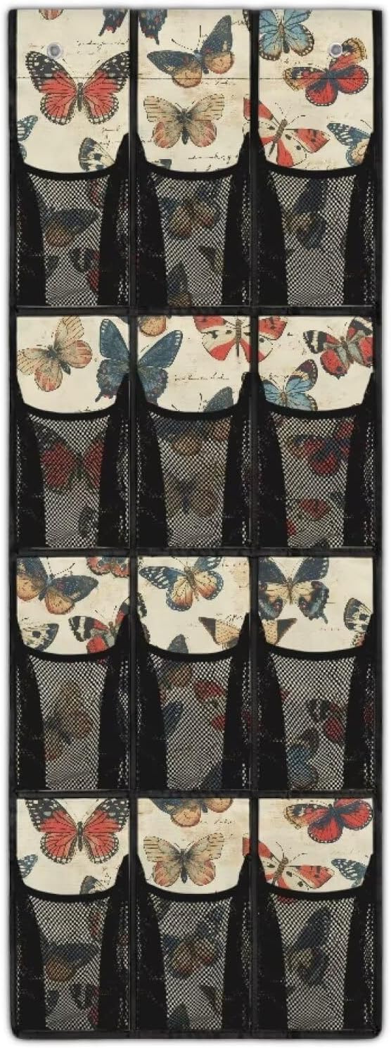Butterfly Over the Door Shoe Organizer 12 Large Pockets Hanging Closet Organizer Foldable Hanging Shoe Rack for Front Door Entrance