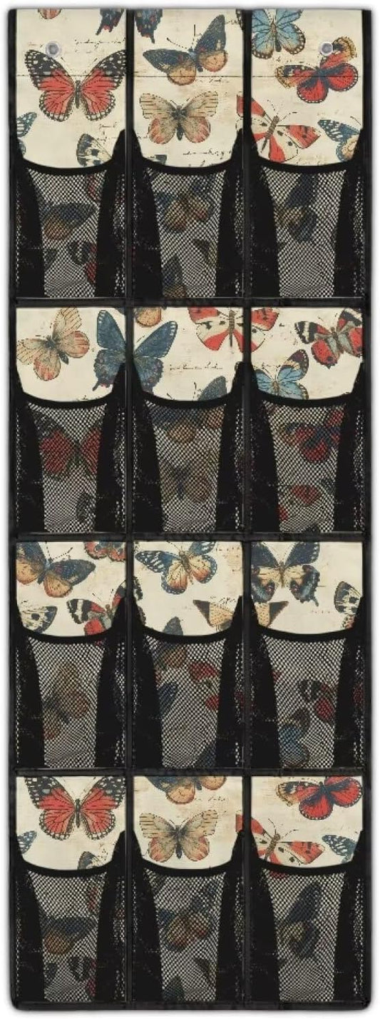 Butterfly Over the Door Shoe Organizer 12 Large Pockets Hanging Closet Organizer Foldable Hanging Shoe Rack for Front Door Entrance