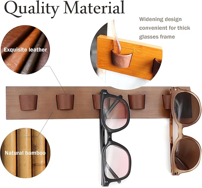 ACOCOFE Sunglass Organizer Wall Mount, Wood Eyeglass Storage Holder, Glasses Rack for Multiple Eyewear Display Men Women (Umber-brown)