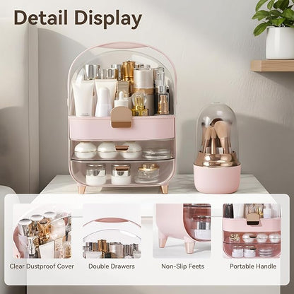 Makeup Organizer Countertop, Skincare Bathroom Counter Organizer, Storage Box Cosmetic Display Cases, Teen Girl Gifts Trendy Stuff Make up Organizers for Vanity, Dresser (Pink)