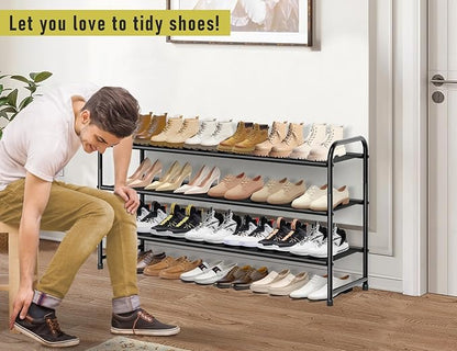 MISSLO 3-Tier Long Shoe Rack for Closet Shoe Organizer for Closet Floor Entryway Storage Stackable Wide Shoe Shelf Stores 24 Pairs of Men Sneakers, Black