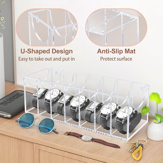 Belt Organizer, Acrylic Belt Storage Organizer for Closet with Dust Cover and Drawer,7 Compartments Transparent Display Case for Belts Best Gift for Men And Husband