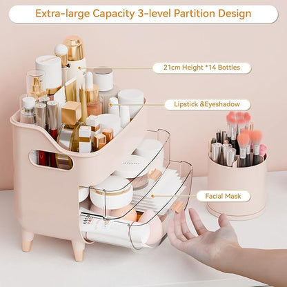 Yieach Pink Make up Organizers for Counter,Vanity and Dresser,Bathroom Makeup Organizer Countertop,Large Makeup Storage Organizer for Hair Tool,Beauty Products,Skin Care and Cosmetic Display Cases