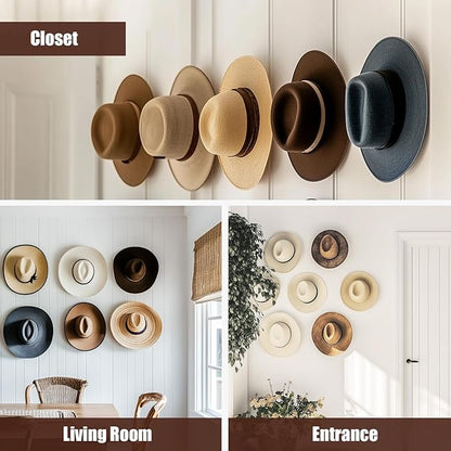 Aoodaily 2.8 Inch Hat Hooks for Wall - (8 Pack) Cowboy Hat Rack, Strong Adhesive Cap Holder, Organizer for Baseball Caps, Western Room Decor - Clear