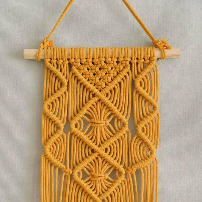 Macrame Cap Holder, Boho Hats Organizer for Baseball Caps, Hand Woven Hats Display Organizer Over Door, Hat Rack for Wall Home Hanging Decoration (Yellow 31in)