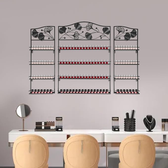 4 Tier Wall-Mounted Nail Polish Storage Racks 3PCS Metal Nail Polish Organizer Shelf for Wall Cosmetic Display Cases Perfume Lipstick Display Stand for Home Spa Nail Salon