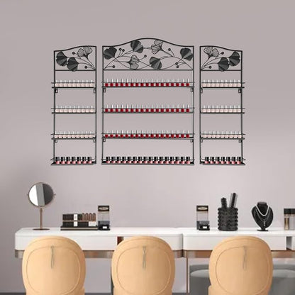 4 Tier Wall-Mounted Nail Polish Storage Racks 3PCS Metal Nail Polish Organizer Shelf for Wall Cosmetic Display Cases Perfume Lipstick Display Stand for Home Spa Nail Salon