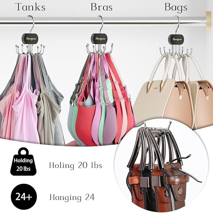 Belt Hanger, Belt Organizer for Closet,Rotatable Tie Rack,Belt Holder,Hanging Closet Organizer Hook for Belt, Bra, Tank Top, Tie, Scarf, Purse,4PCS,Black