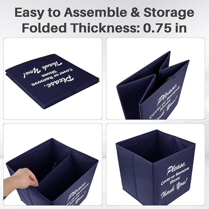 Opret Large Shoe Cover Box Blue, Real Estate Agent Supplies, Disposable Shoe Cover Dispenser Box for Open House, Please Cover or Remove Shoes, Foldable Storage Bin for Bootie