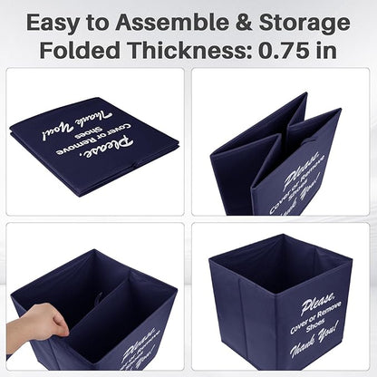 Opret Large Shoe Cover Box Blue, Real Estate Agent Supplies, Disposable Shoe Cover Dispenser Box for Open House, Please Cover or Remove Shoes, Foldable Storage Bin for Bootie