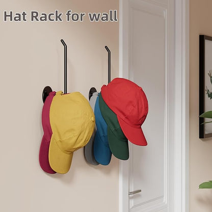 6 Pcs Hat Organizer for Baseball Caps, Hat Rack, Hat Hooks for Wall, Paper Towel Holder, Drilled or Adhesive Hanger for Door, Wall, Closet, Storage for Caps, Towel, Paper, Headband, Key, Belt, Tie
