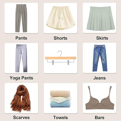 TOPIA HANGER Lotus Wood Pants Hangers, Natural Wooden Skirt Short Jeans Trouser Hanger with Smooth Surface 360° Swivel Hook Anti Rust 2 Adjustable Clips, 20 Pack, CT10PY20