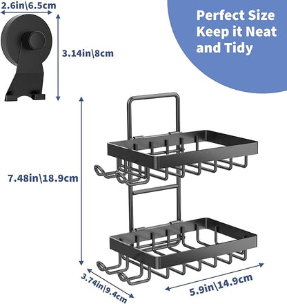 Moforoco Soap Bar Holder for Shower, No Drilling, 304 Stainless Steel, Wall Mounted Soap Holder with 4 Hooks and Razor Holder, Shower Rack Soap Tray Bar Soap for Bathroom (Black, 2-T Suction Cup)