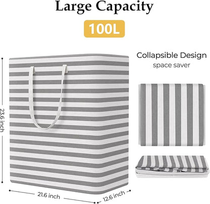 StorageRight Laundry Basket Hamper Large Collapsible Laundry Hamper with Easy Carry Handles，Freestanding Clothes Hampers for Laundry, Bedroom, Dorm, Clothes, Towels, 100L, Grey