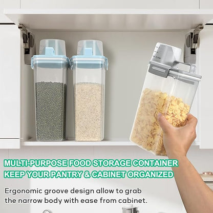 TBMax Rice Storage Container 2 Pack, Plastic Kitchen Pantry Food Storage Container with Cup, Small Pet Dog Cat Food Container Dispenser-Grey