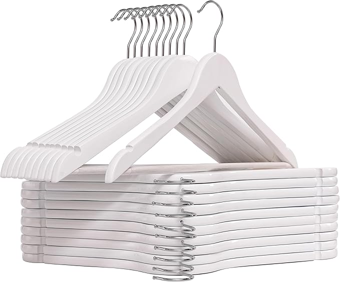 White Wood Bridal Dress Hangers 20 Pack, Heavy Duty Solid Wooden Hanger for Coat, Shirts, Jackets, Pants, Wedding Dress, Bridesmaid Suits-HL01W2