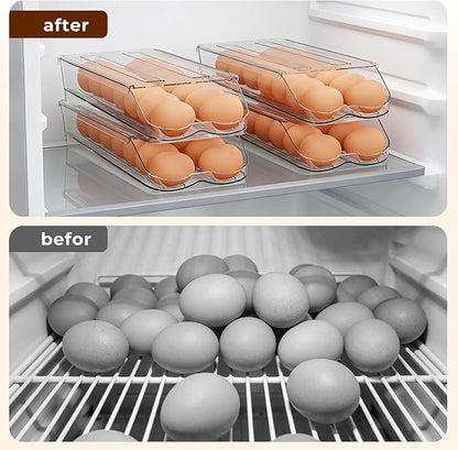 Egg Holder for Fridge,Automatic Rolling Egg Container for Refrigerator,Clear Stackable Egg Organizer with Removable Lid for Fridge Organizers and Storage,3 pack
