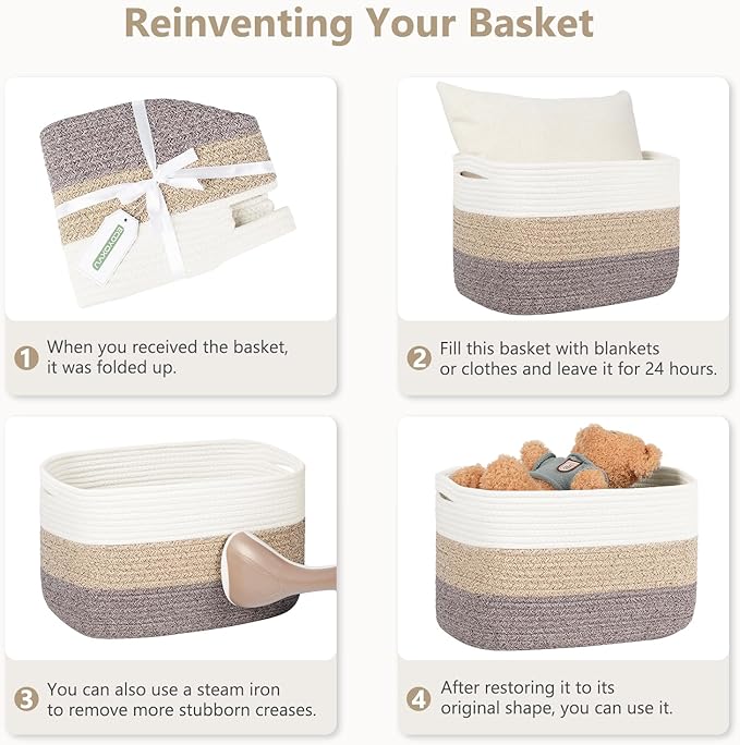 ECDYQXVU Cotton Rope Storage Basket, 15x10x9 Inches, Woven Basket for Shelves, Clothes, Towels, Books, and Laundry, Light Pink (1 Pack)