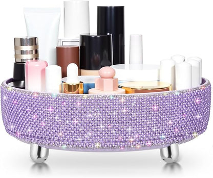 Honeydak Purple Bling Perfume Makeup Organizer Bling Mother's Day Nurses Day Gifts for Women Bathroom Organizers and Storage 360 Rotating Makeup Organizer for Countertop(Pearl)