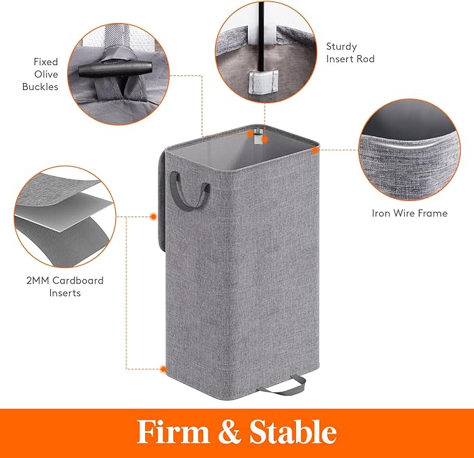 Lifewit Single Laundry Hamper with Lid and Removable Laundry Bags, Large Collapsible 1 Dividers Dirty Clothes Basket with Handles for Bedroom Laundry Room Closet Bathroom College, 100L Gray