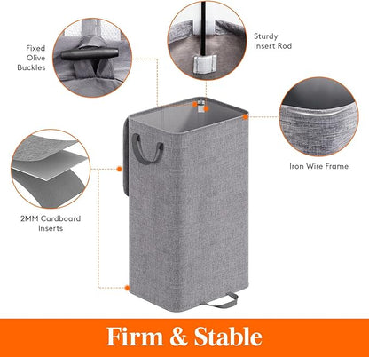 Lifewit Single Laundry Hamper with Lid and Removable Laundry Bags, Large Collapsible 1 Dividers Dirty Clothes Basket with Handles for Bedroom Laundry Room Closet Bathroom College, 100L Gray