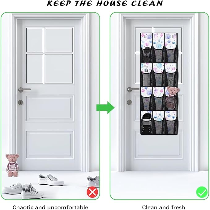 12-Pocket Space Saving Door Organizer, Over the Door Hanging Storage Bag for Shoes Toys and Essentials for Bedroom, Closet or College Dorm, Seashell Coral