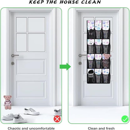 12-Pocket Space Saving Door Organizer, Over the Door Hanging Storage Bag for Shoes Toys and Essentials for Bedroom, Closet or College Dorm, Seashell Coral